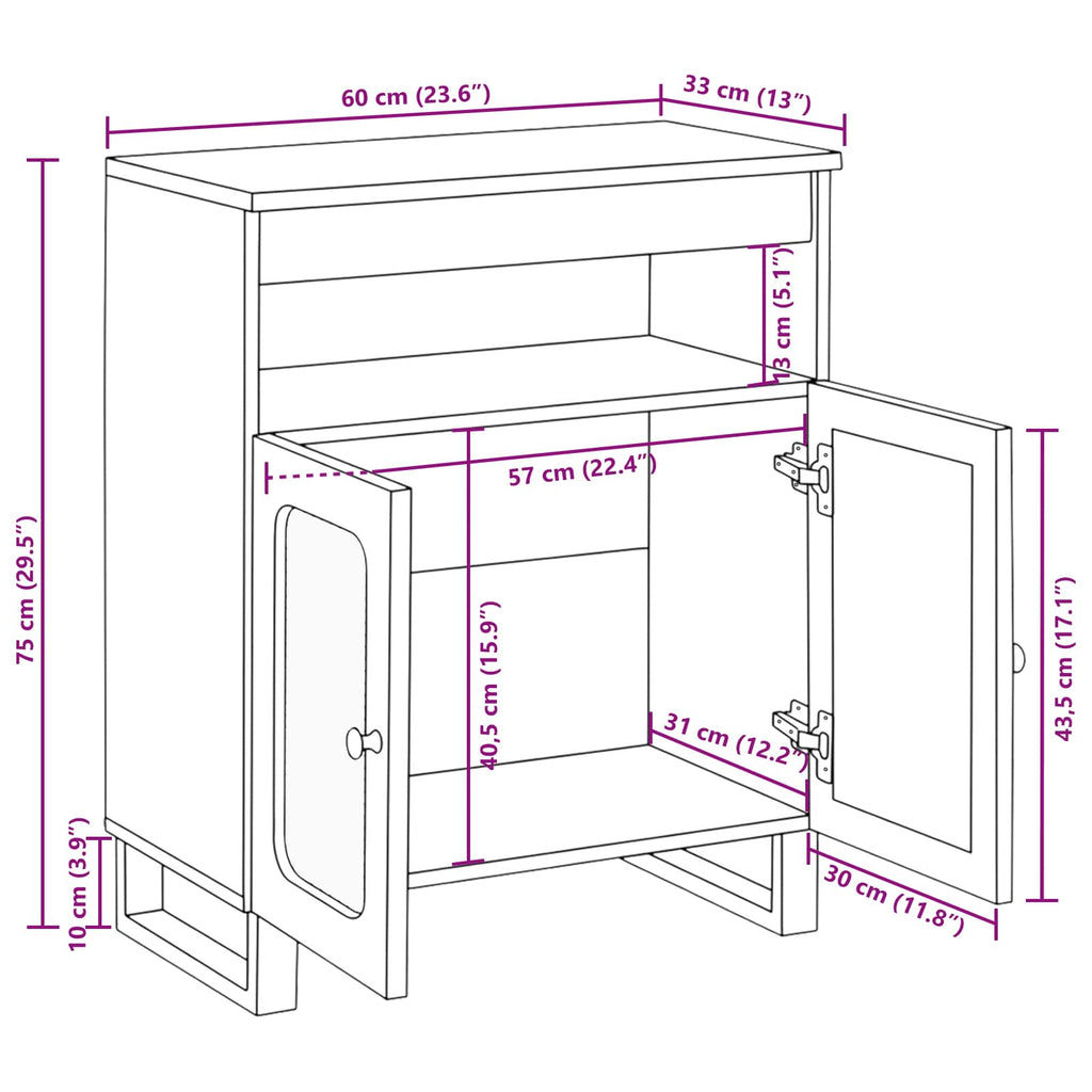 Sideboard With Storage Brown 60 X 33 X 75 Cm Solid Mango Wood
