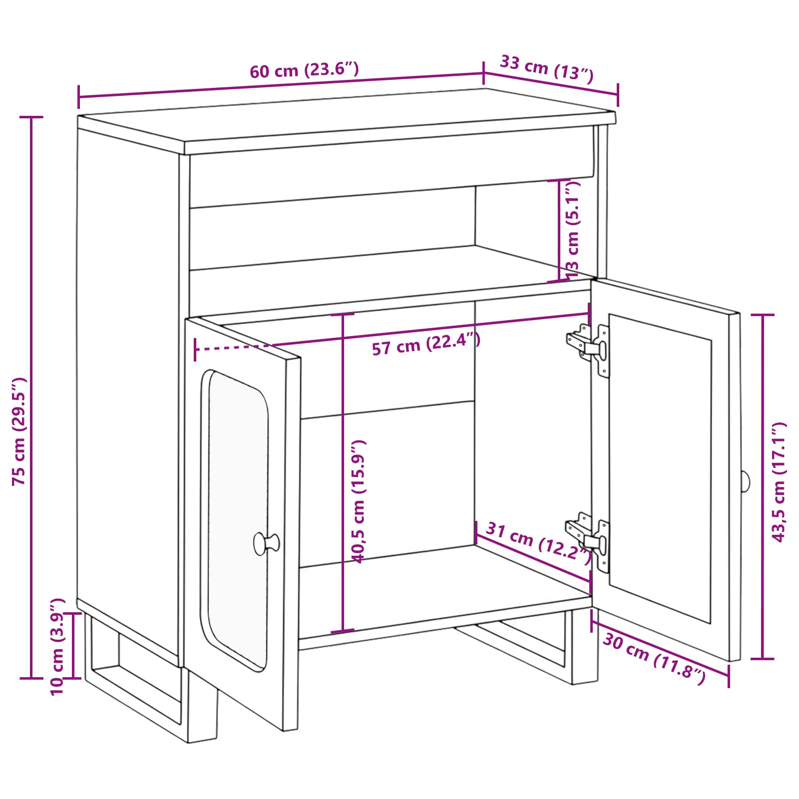 Sideboard With Storage Brown 60 X 33 X 75 Cm Solid Mango Wood