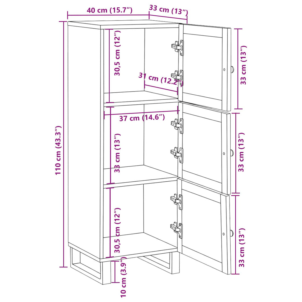 Highboard With Storage Brown 90 X 33 X 75 Cm Solid Mango Wood