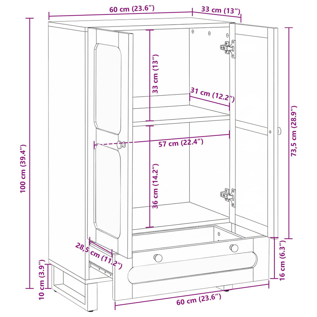 Highboard With Drawer Brown 40 X 33 X 110 Cm Solid Mango Wood