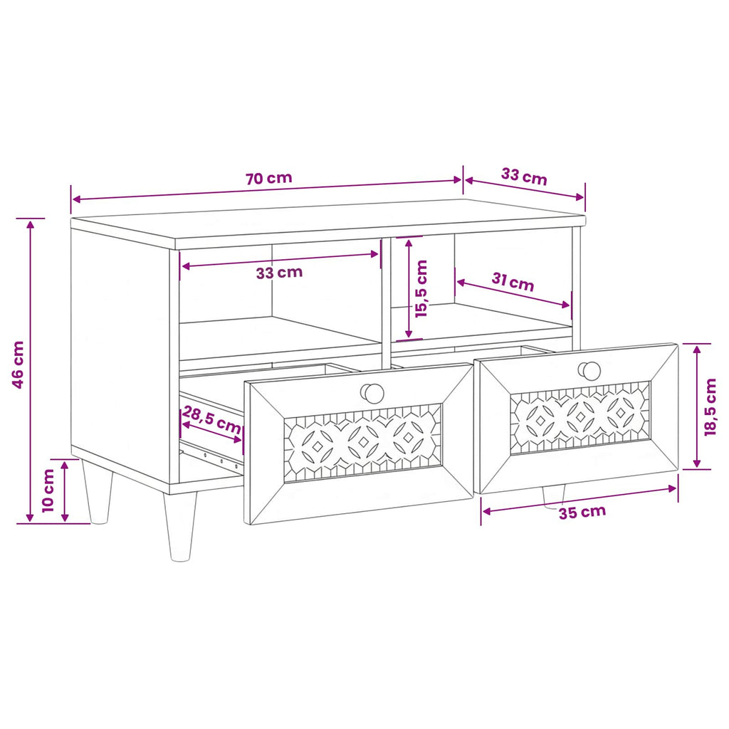 Media Storage Cabinet Tv Units Drawer White 70 X 33 46 Cm Engineered Wood LED Wh