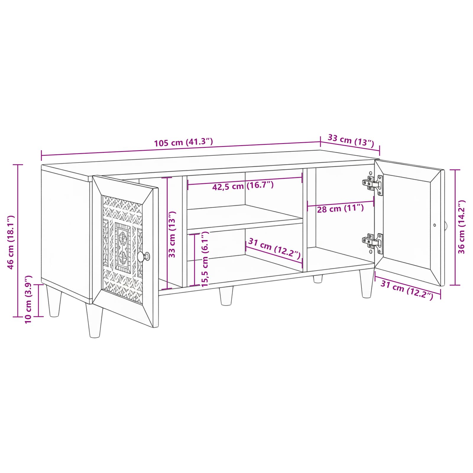 Tv Units With Shelf White 105 X 33 X 46 Cm Engineered Wood