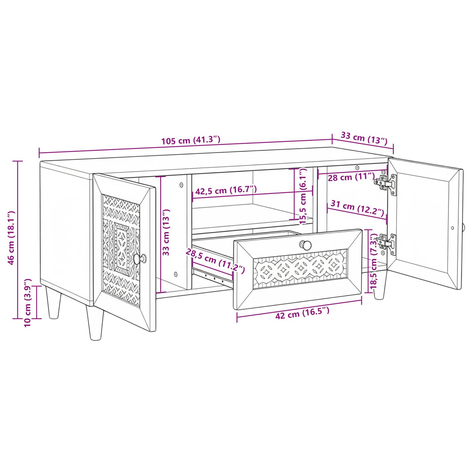 Tv Units With Drawer White 105 X 33 X 46 Cm Engineered Wood