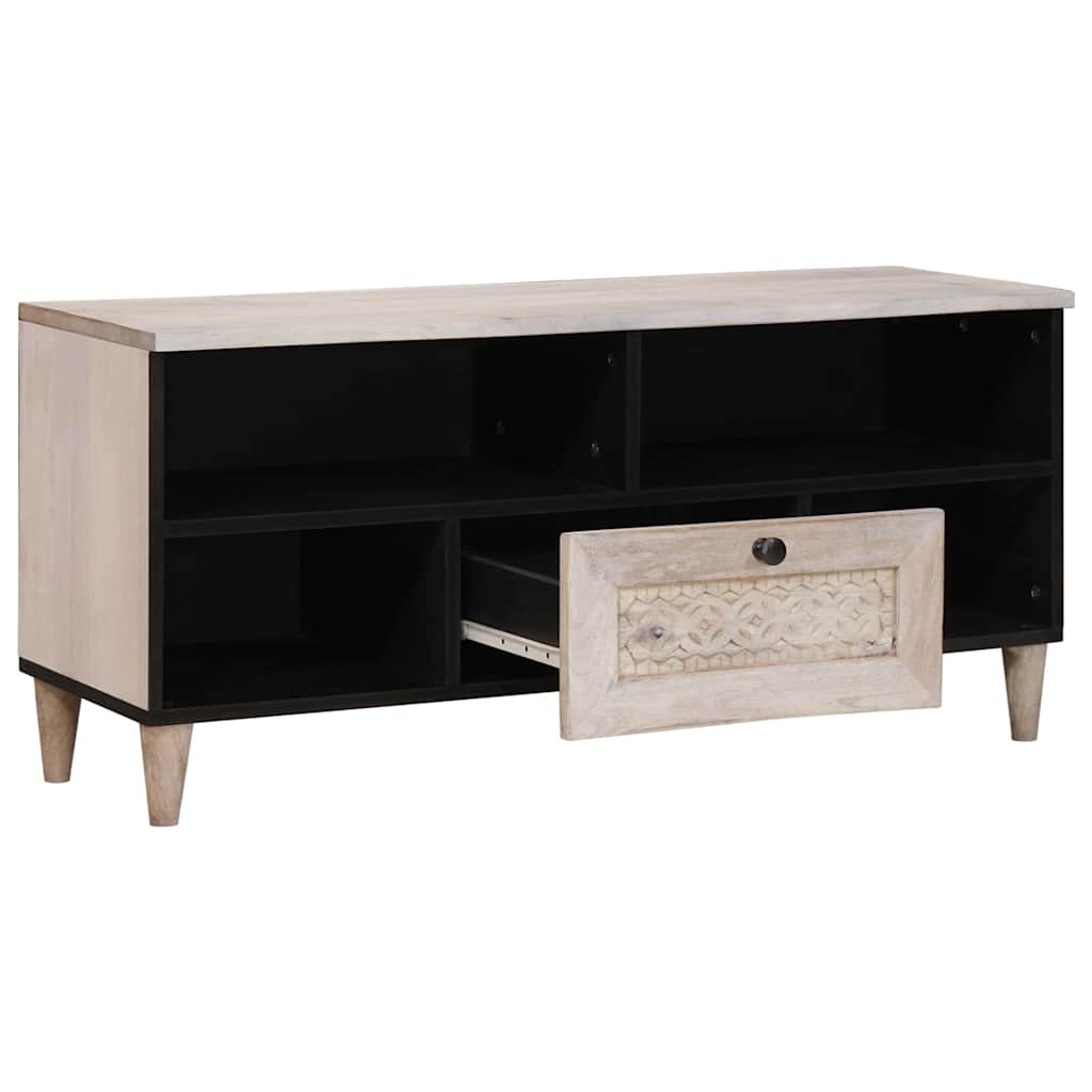 Tv Cabinet Bleached White 100 X 33 X 46 Cm Solid Mango Wood