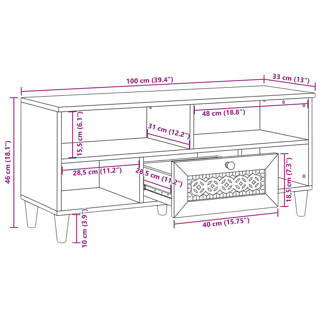 Tv Cabinet Bleached White 100 X 33 X 46 Cm Solid Mango Wood
