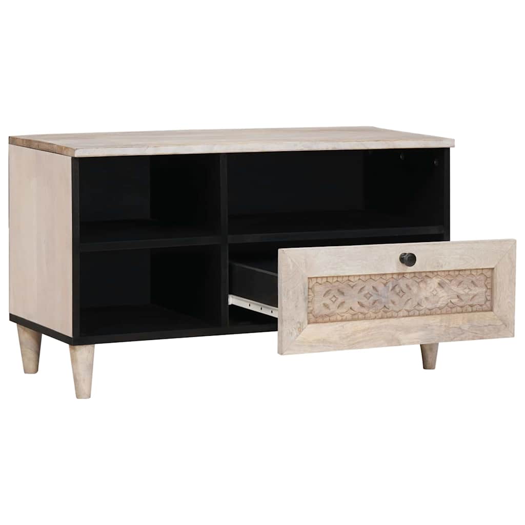 Tv Cabinet Bleached White 80 X 33 X 46 Cm Solid Mango Wood