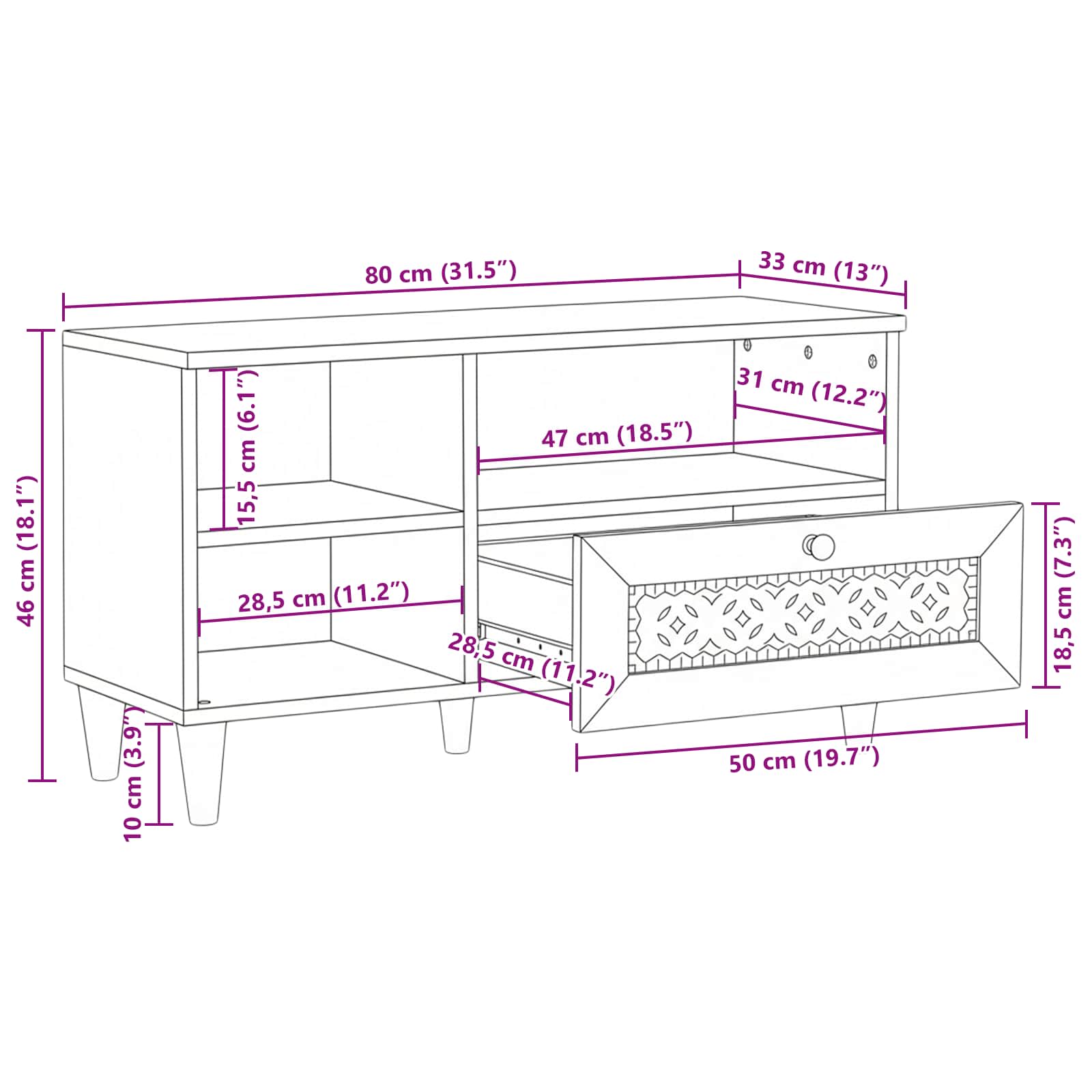 Tv Cabinet Bleached White 80 X 33 X 46 Cm Solid Mango Wood