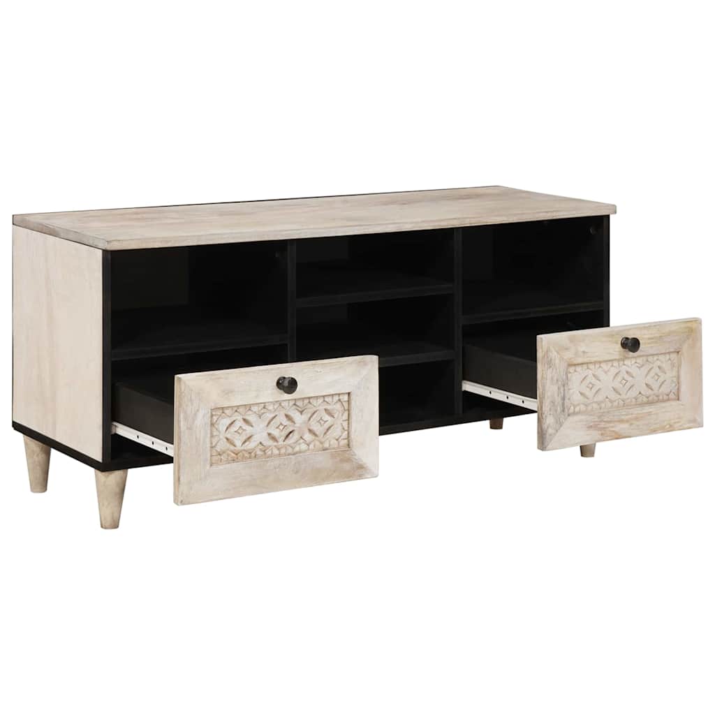 Tv Cabinet Bleached White 100 X 33 X 46 Cm Solid Mango Wood
