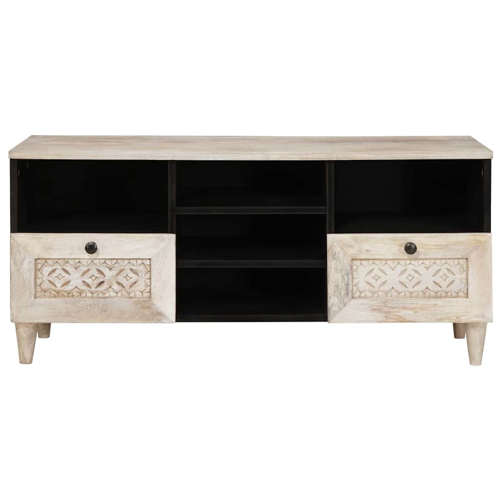 Tv Cabinet Bleached White 100 X 33 X 46 Cm Solid Mango Wood