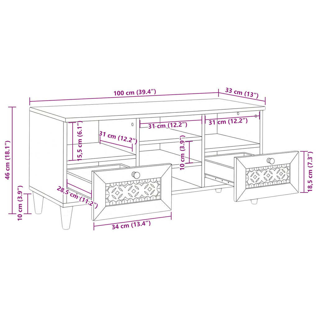 Tv Cabinet Bleached White 100 X 33 X 46 Cm Solid Mango Wood