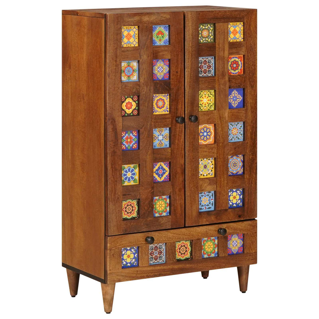 Media Storage Cabinet Highboard Door 60 X 33.5 100 Cm Solid Mango Wood Natural 6