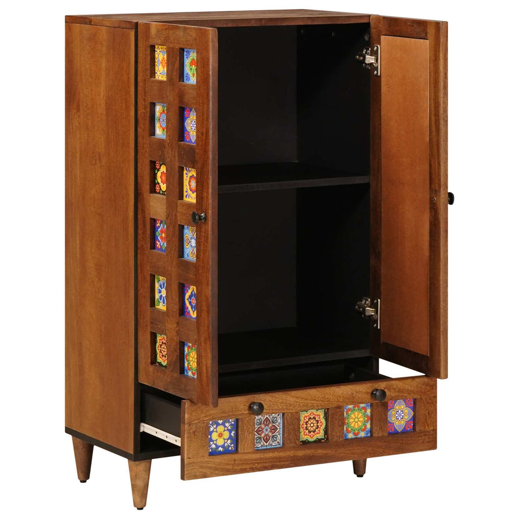 Media Storage Cabinet Highboard Door 60 X 33.5 100 Cm Solid Mango Wood Natural 6