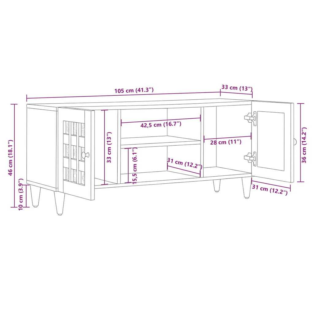 Tv Cabinet With Shelf 105 X 33 X 46 Cm Solid Mango Wood