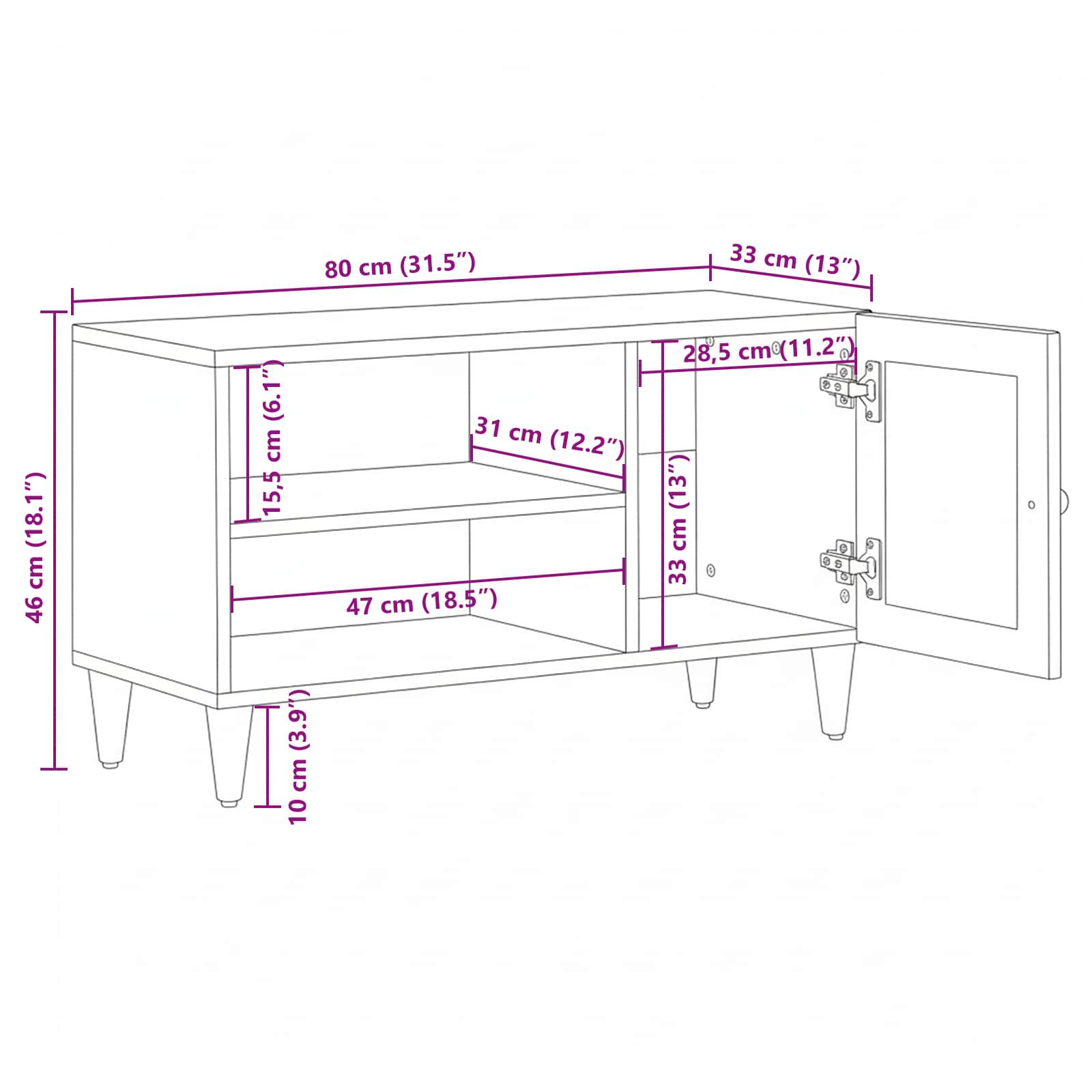 Tv Cabinet With Door 80 X 33 X 46 Cm Solid Mango Wood