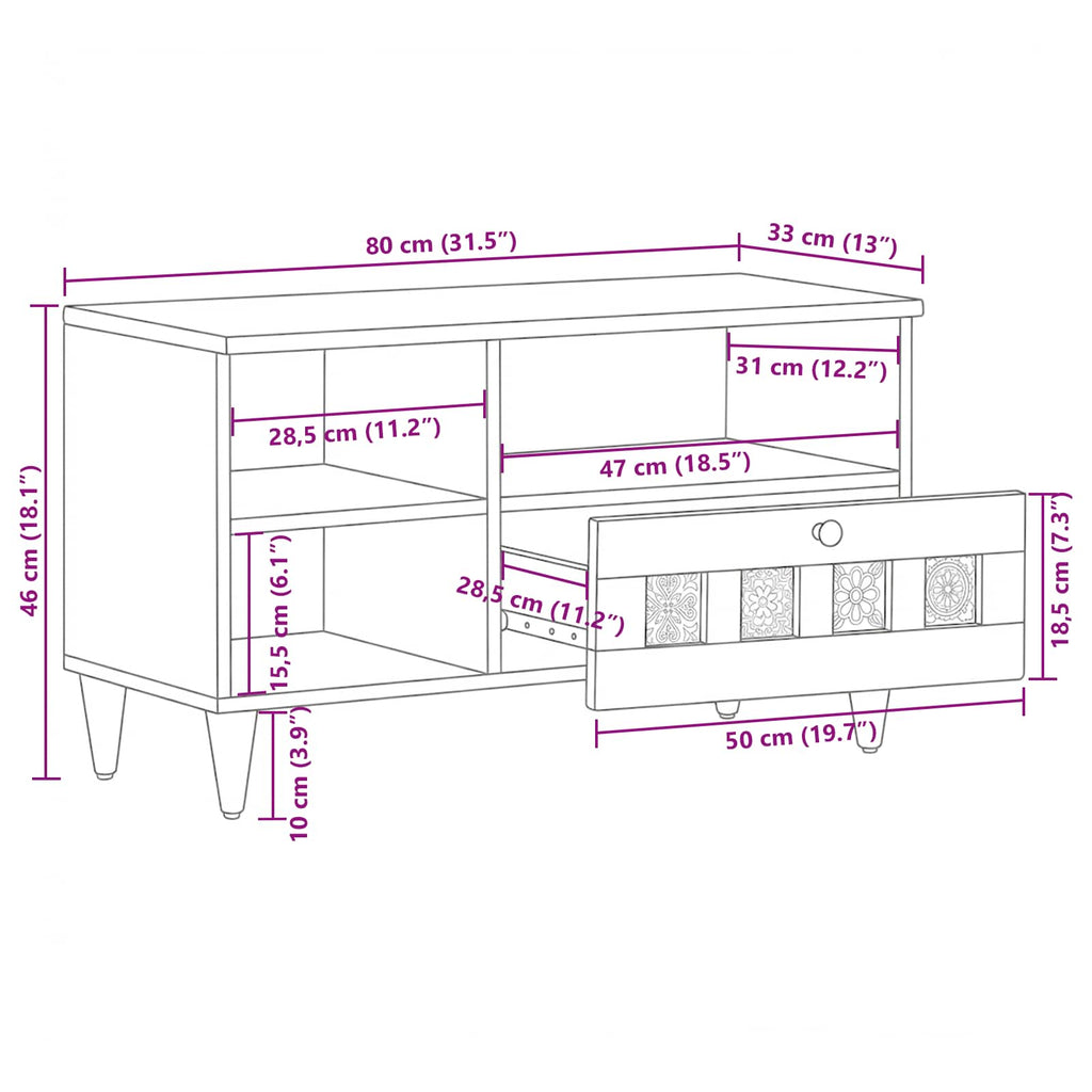 Tv Cabinet With Drawer 80 X 33 X 46 Cm Solid Mango Wood