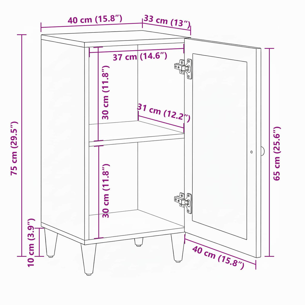 Sideboard With Storage 40 X 33 X 75 Cm Solid Mango Wood