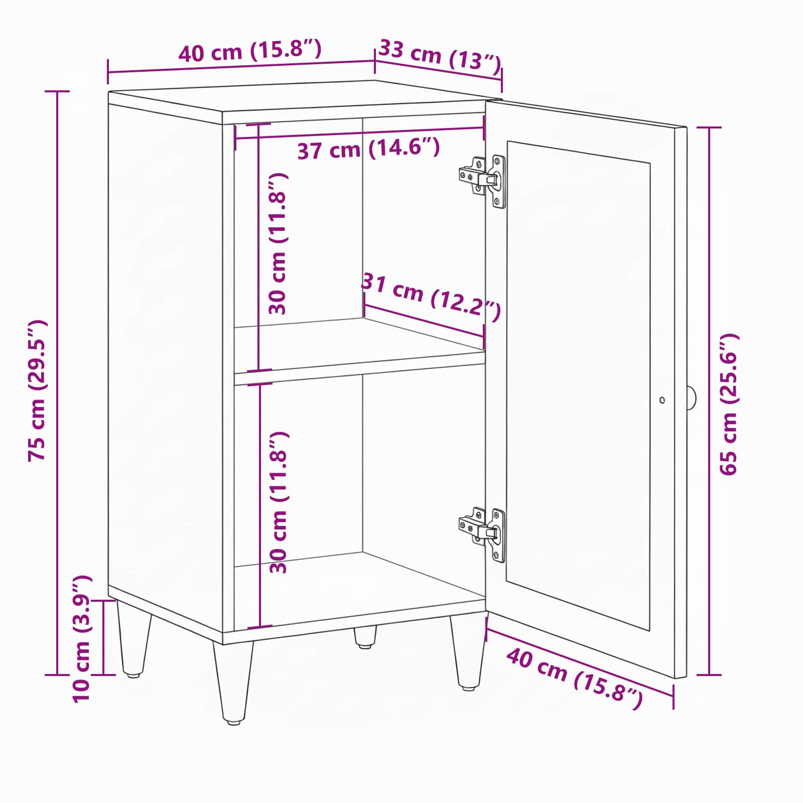 Sideboard With Storage 40 X 33 X 75 Cm Solid Mango Wood