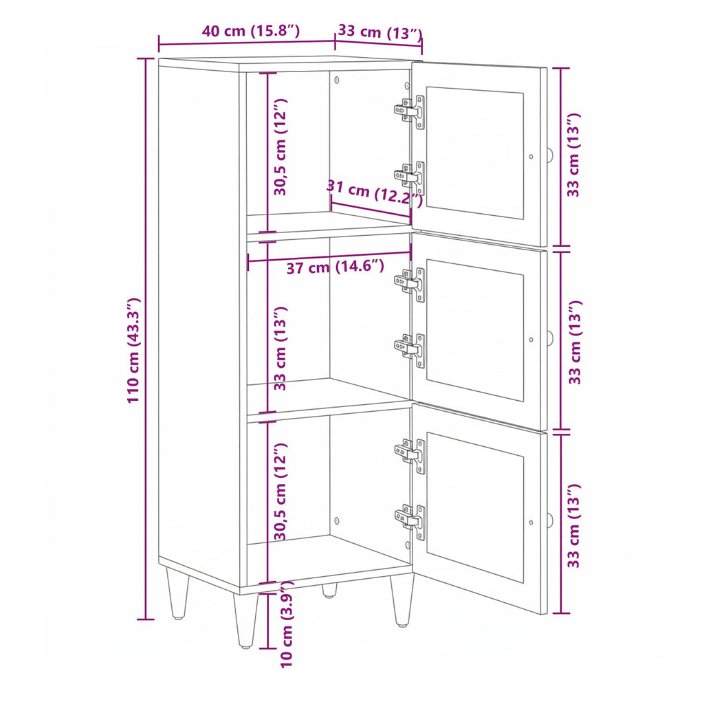 Highboard With Door 40 X 33 X 110 Cm Solid Mango Wood