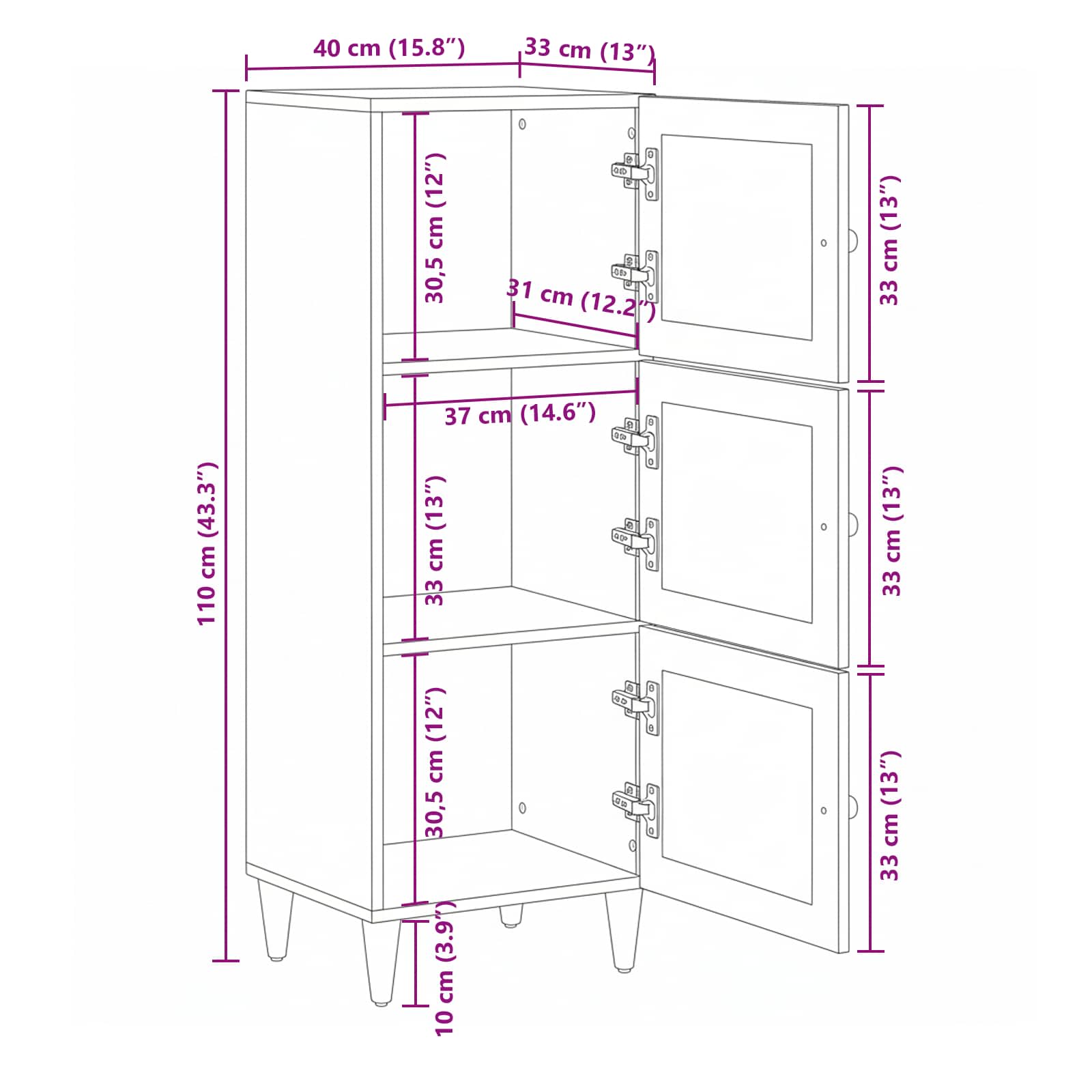 Highboard With Door 40 X 33 X 110 Cm Solid Mango Wood