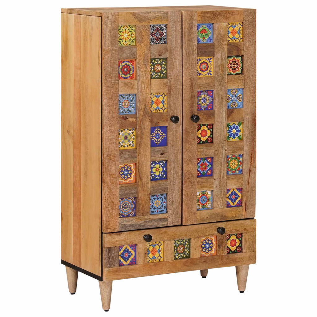 Media Storage Cabinet Highboard Door 60 X 33.5 100 Cm Solid Mango Wood Natural 6