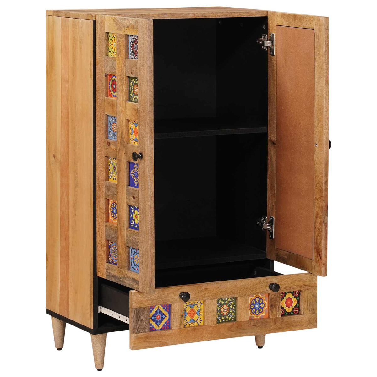 Media Storage Cabinet Highboard Door 60 X 33.5 100 Cm Solid Mango Wood Natural 6