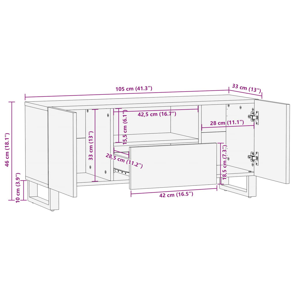 Tv Cabinet With Shelf Brown 105 X 33 X 46 Cm Solid Mango Wood