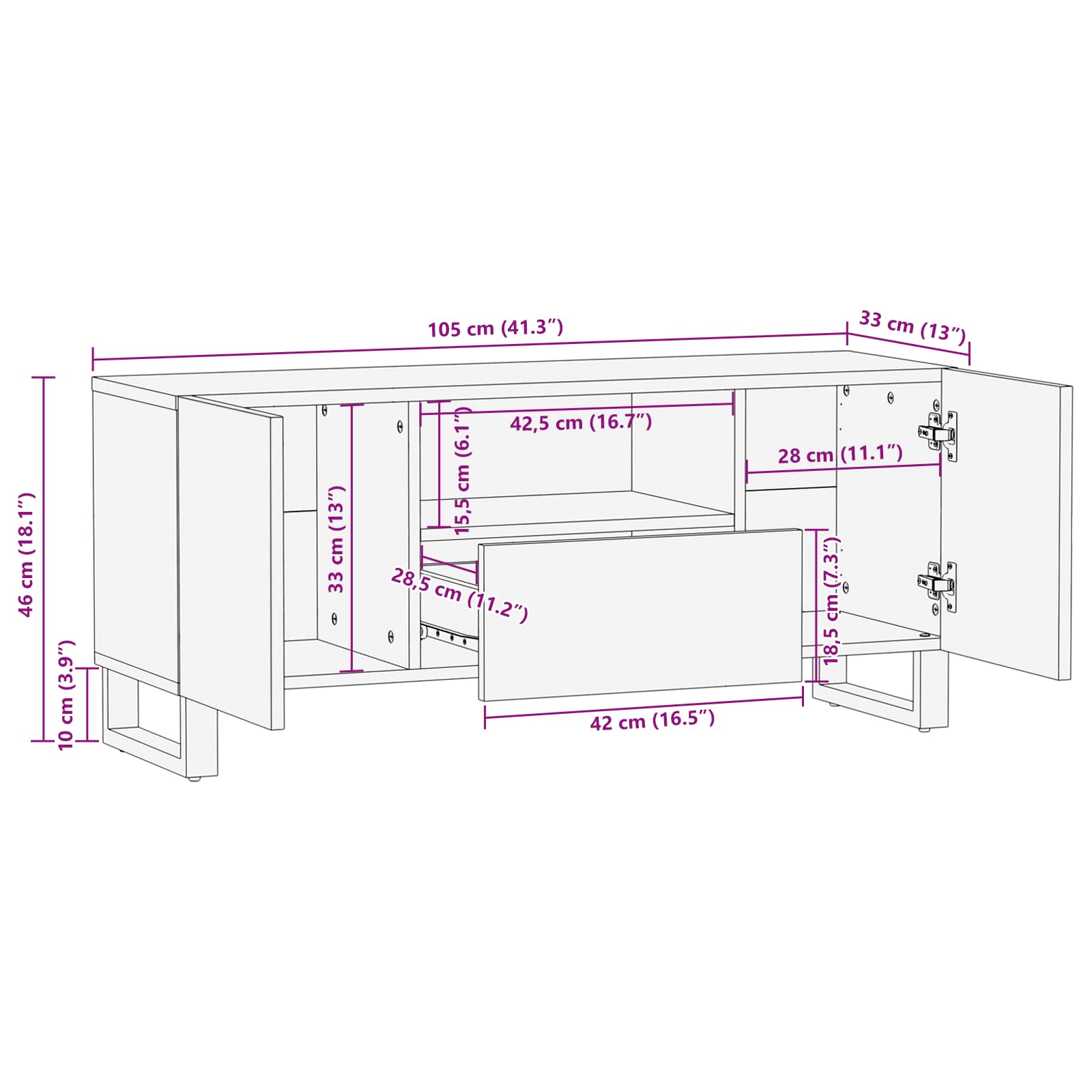 Tv Cabinet With Shelf Brown 105 X 33 X 46 Cm Solid Mango Wood
