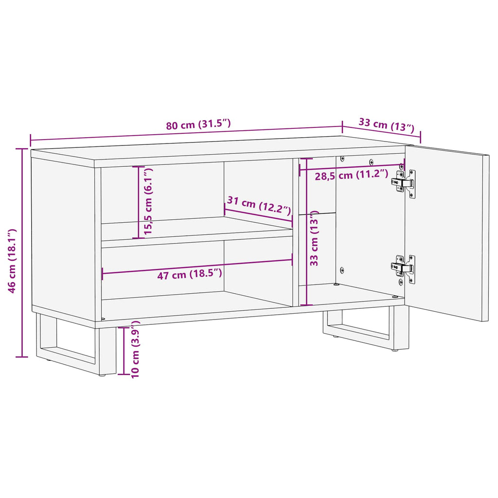 Tv Cabinet With Shelf Brown 80 X 33 X 46 Cm Solid Mango Wood