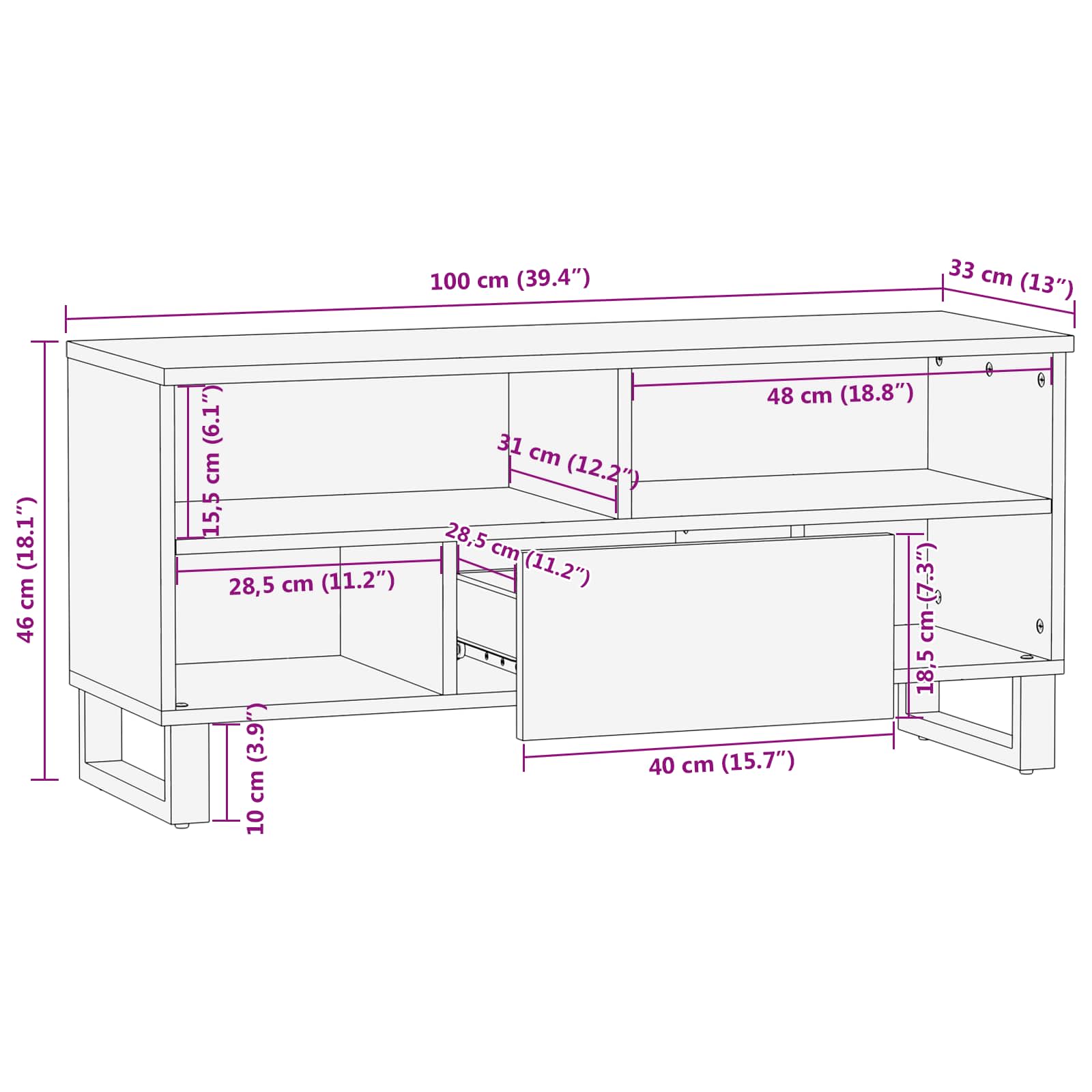 Tv Cabinet With Drawer Brown 100 X 33 X 46 Cm Solid Mango Wood