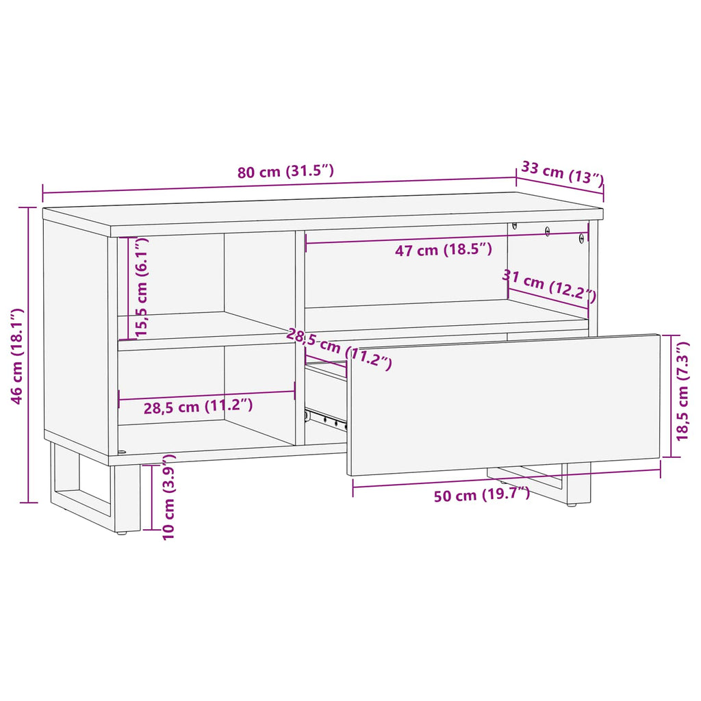 Tv Cabinet With Drawer Brown 80 X 33 X 46 Cm Solid Mango Wood