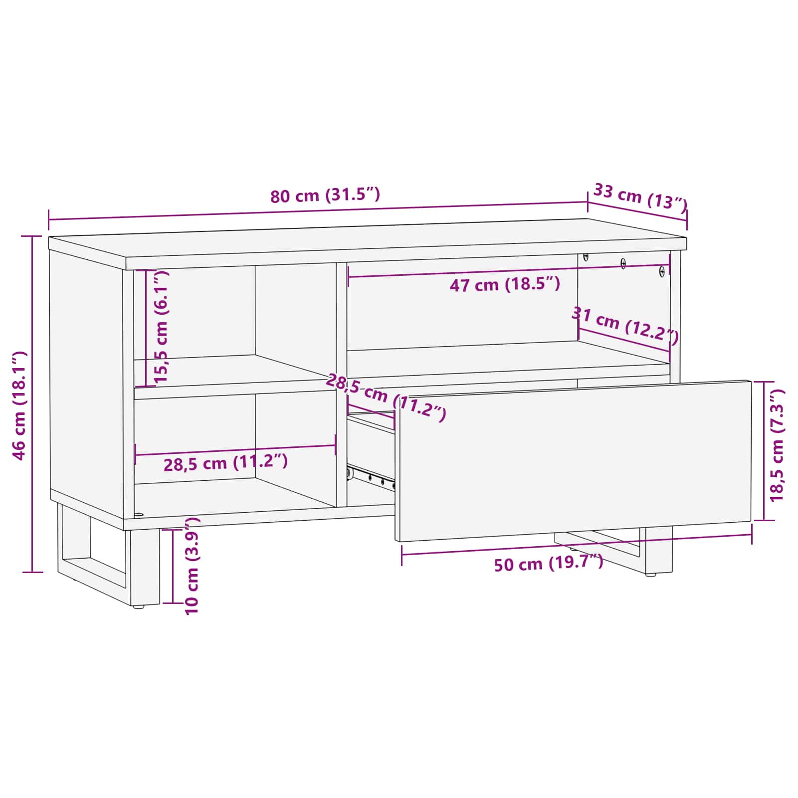 Tv Cabinet With Drawer Brown 80 X 33 X 46 Cm Solid Mango Wood