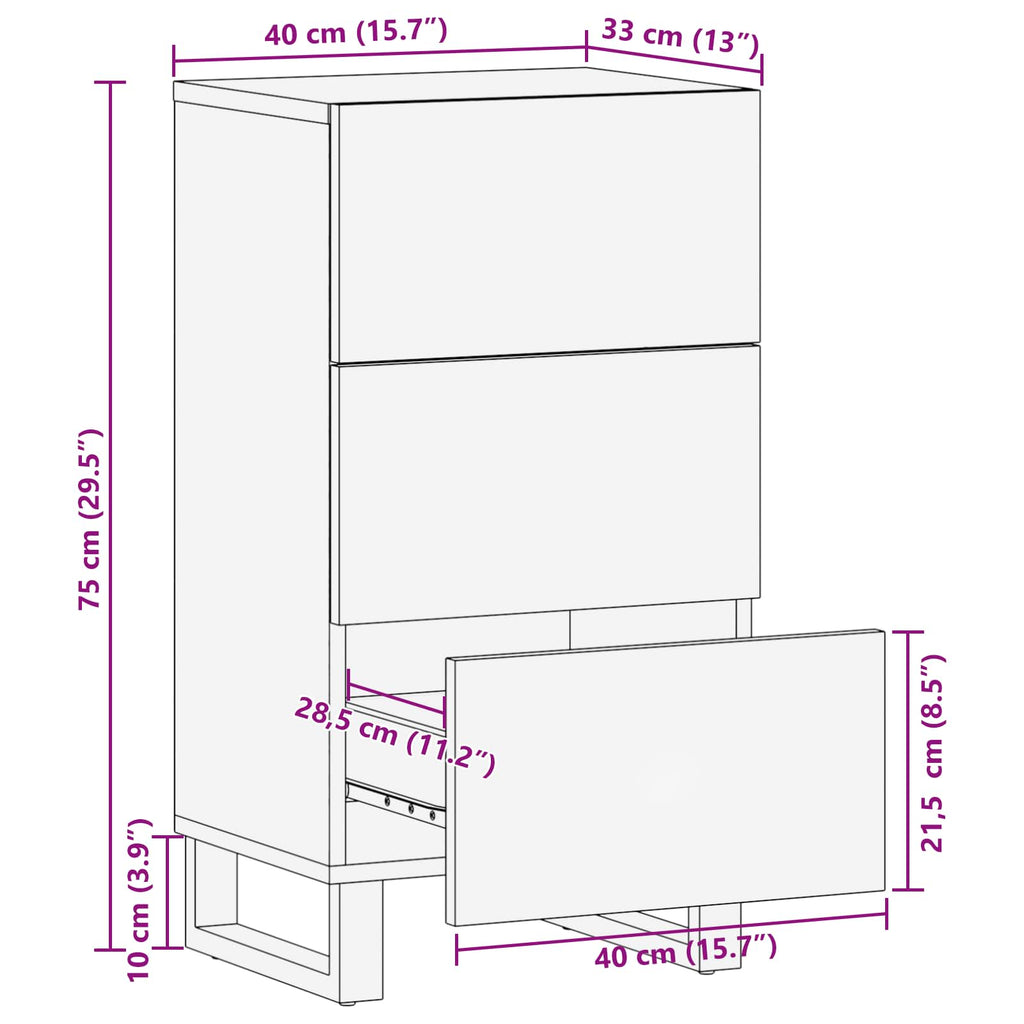 Side Cabinet With Drawer Brown 40 X 33 X 75 Cm Solid Mango Wood