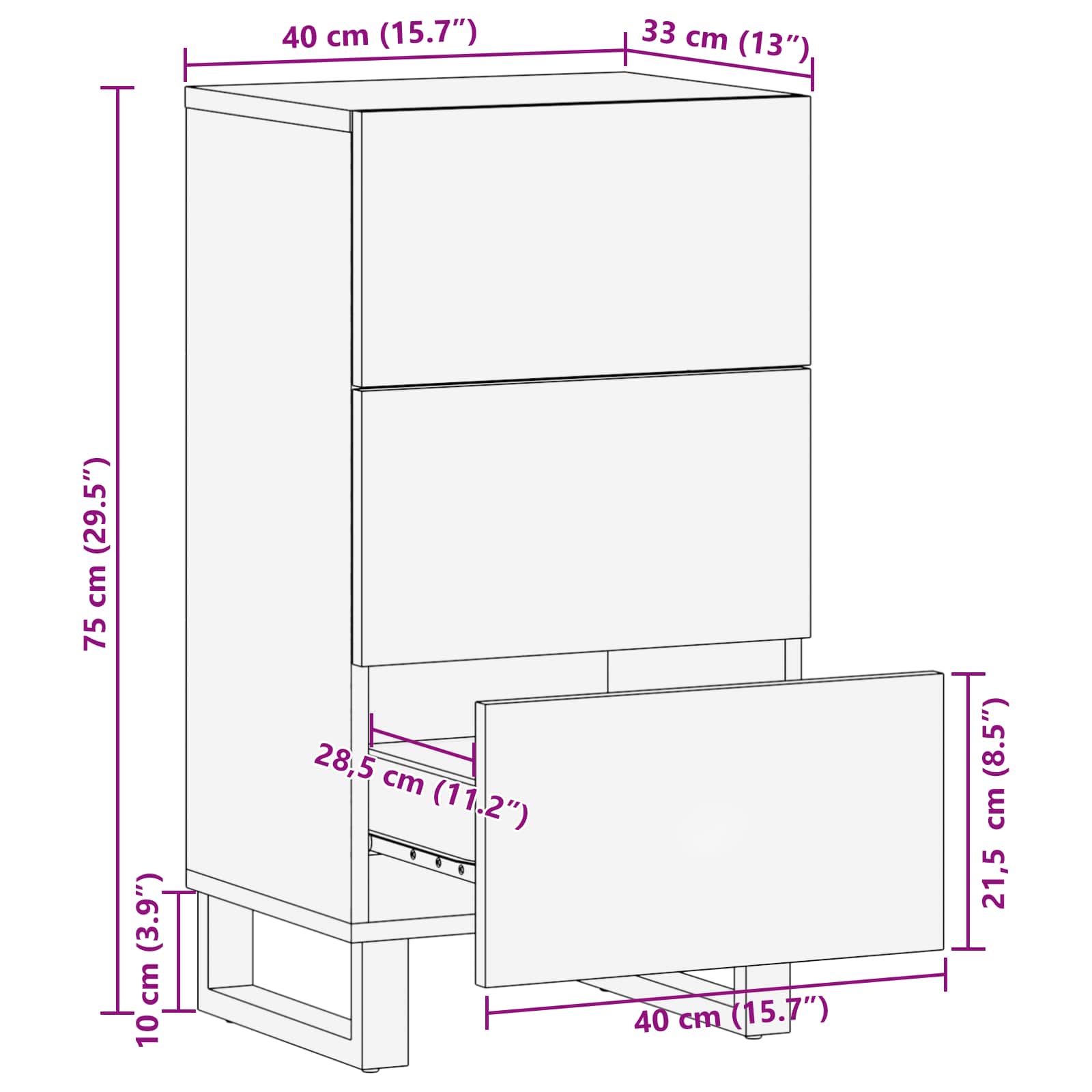 Side Cabinet With Drawer Brown 40 X 33 X 75 Cm Solid Mango Wood