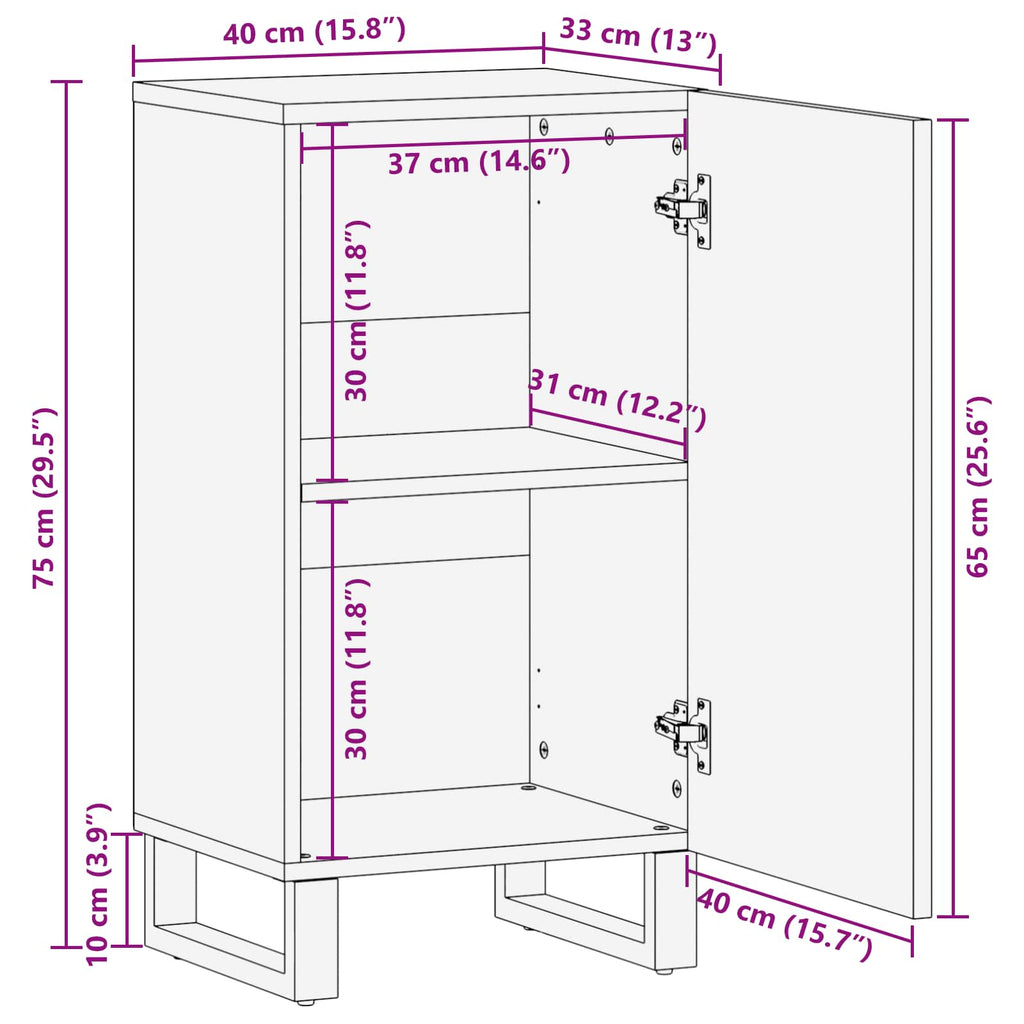 Side Cabinet With Door Brown 40 X 33 X 75 Cm Solid Mango Wood
