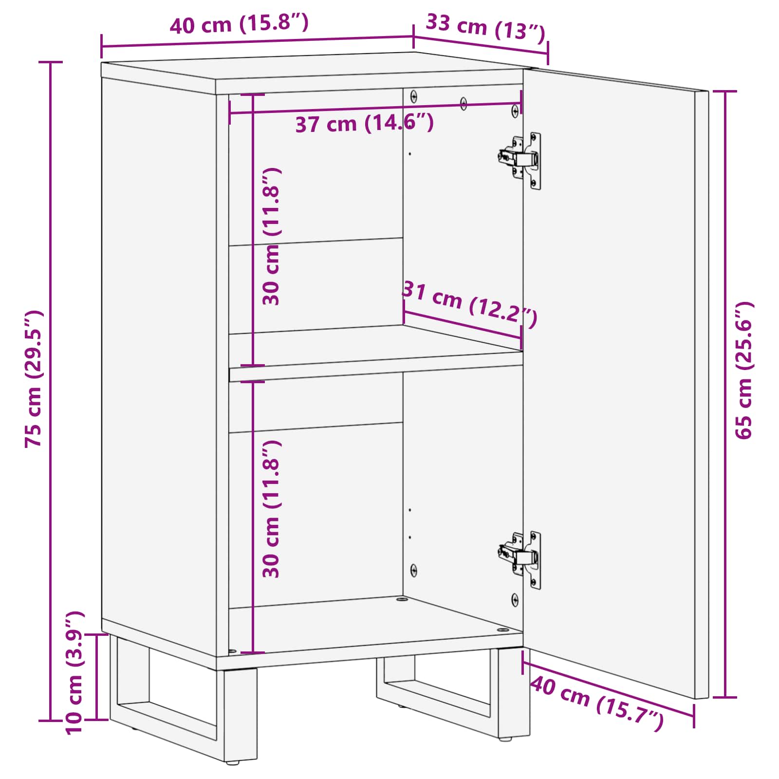 Side Cabinet With Door Brown 40 X 33 X 75 Cm Solid Mango Wood