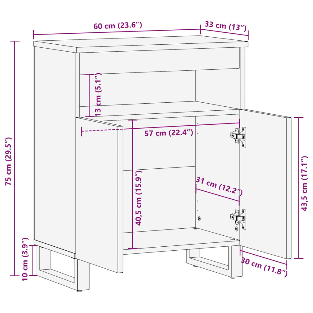 Side Cabinet With Door Brown 60 X 33 X 75 Cm Solid Mango Wood