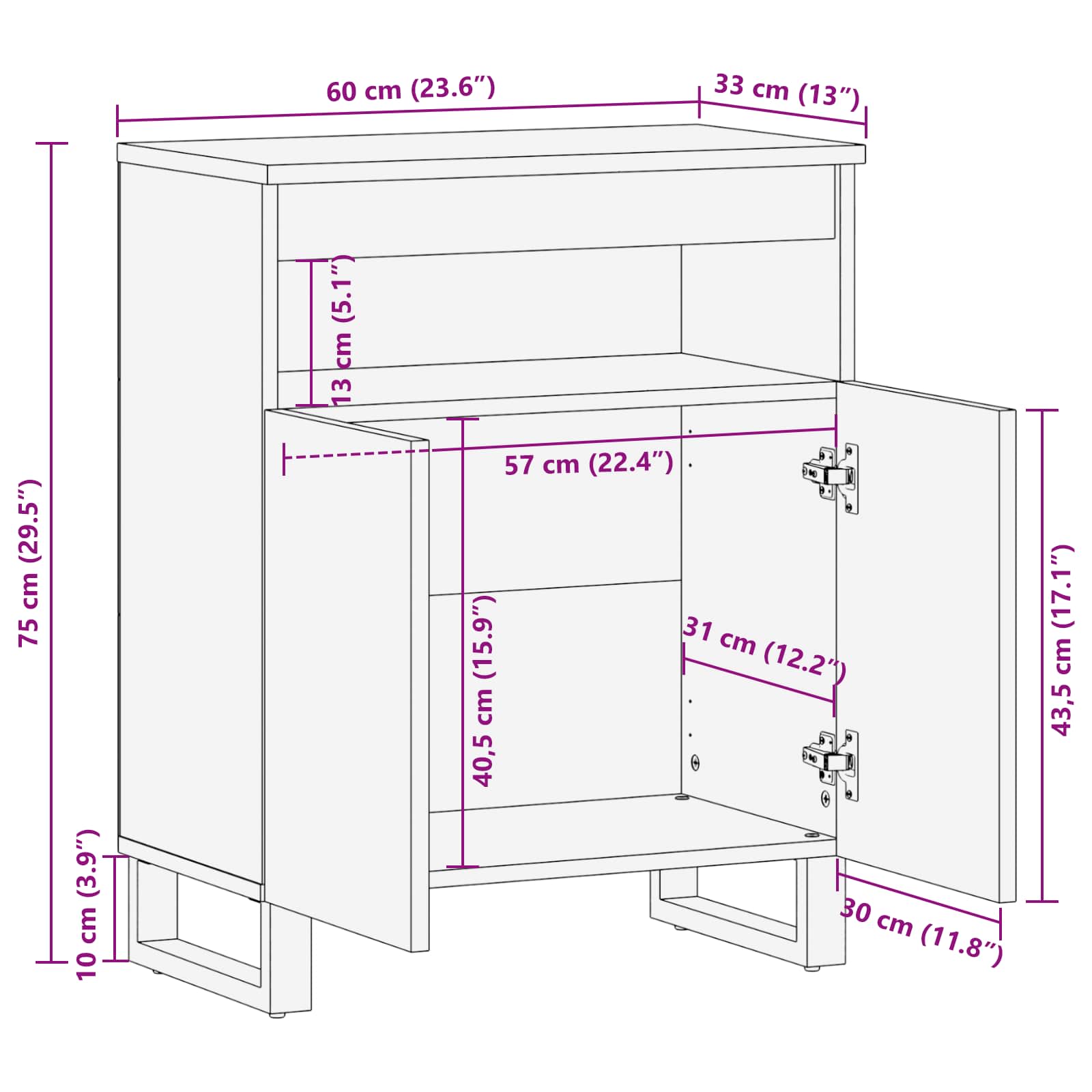 Side Cabinet With Door Brown 60 X 33 X 75 Cm Solid Mango Wood