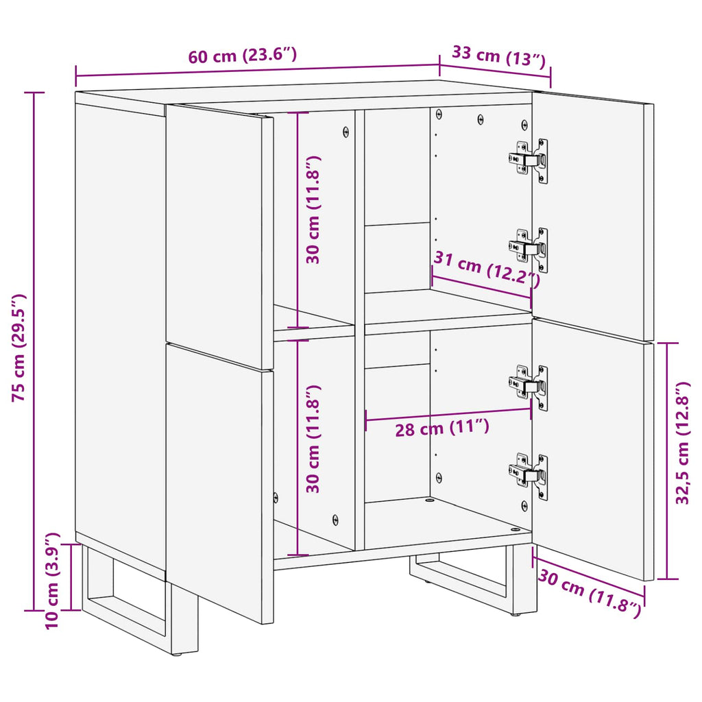 Side Cabinet With Door Brown 60 X 33 X 75 Cm Solid Mango Wood