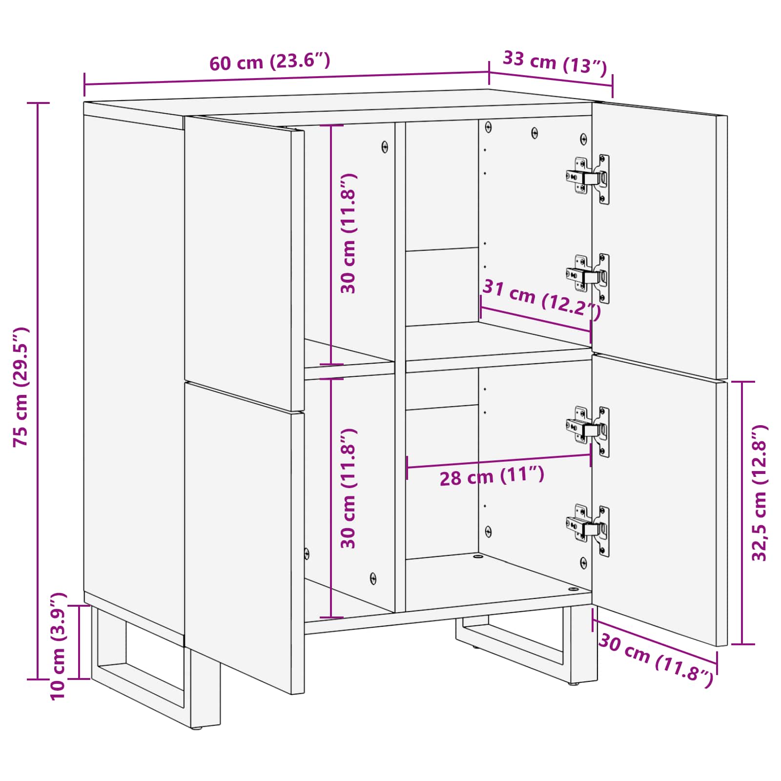 Side Cabinet With Door Brown 60 X 33 X 75 Cm Solid Mango Wood