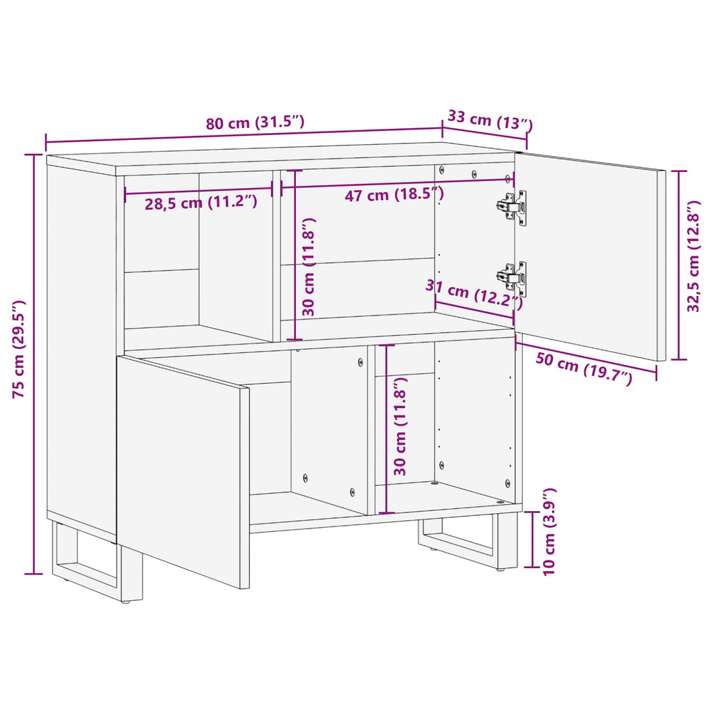 Side Cabinet Brown 80 X 33 X 75 Cm Solid Mango Wood