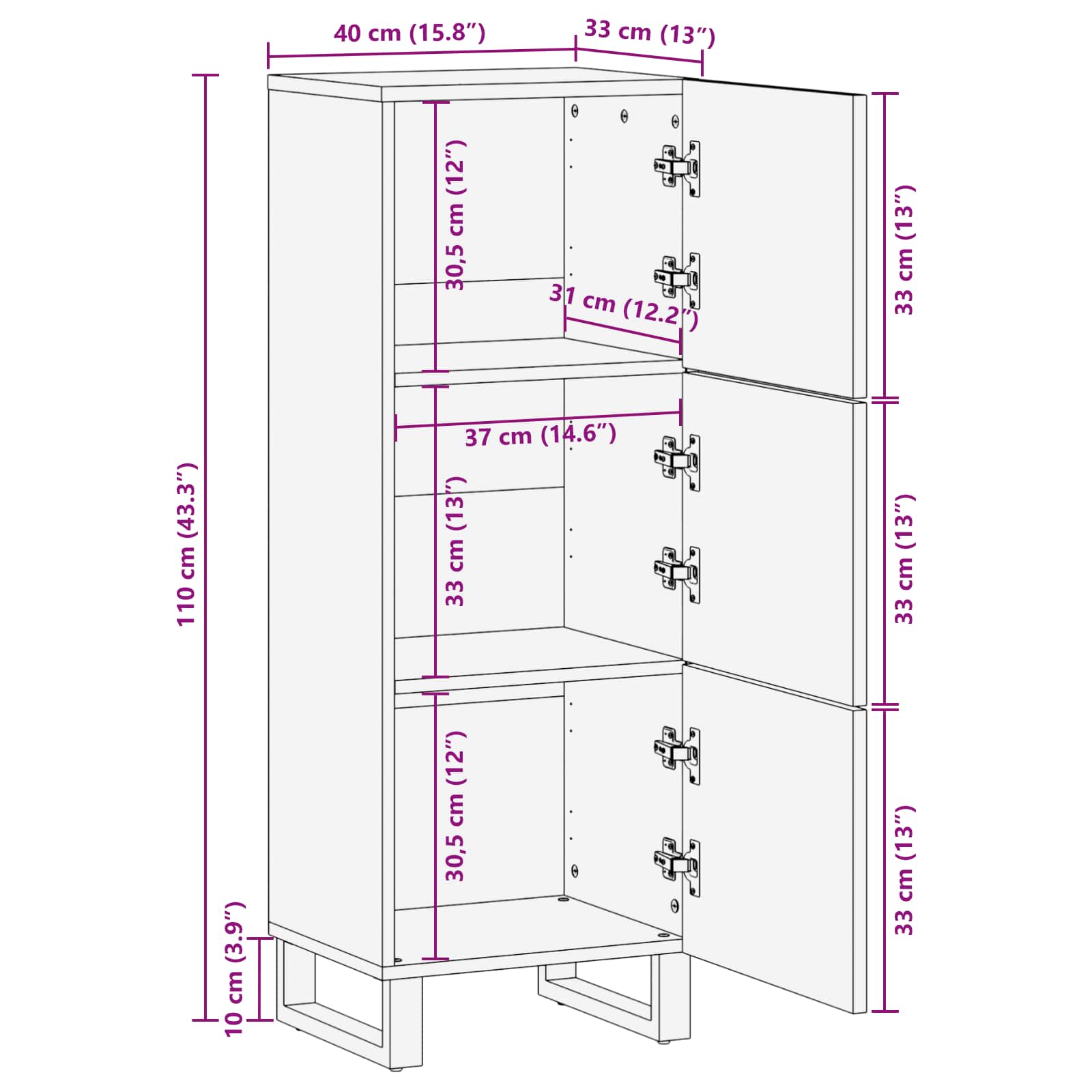 Storage Highboard Brown 40 X 33 X 110 Cm Solid Mango Wood