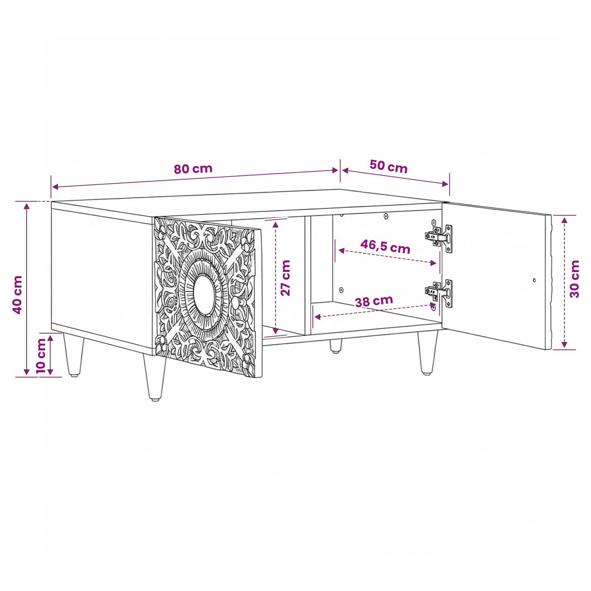 Coffee Table 80 X 50 40 Cm Solid Mango Wood Brown White 80 X 50 X 40 Cm 80 cm