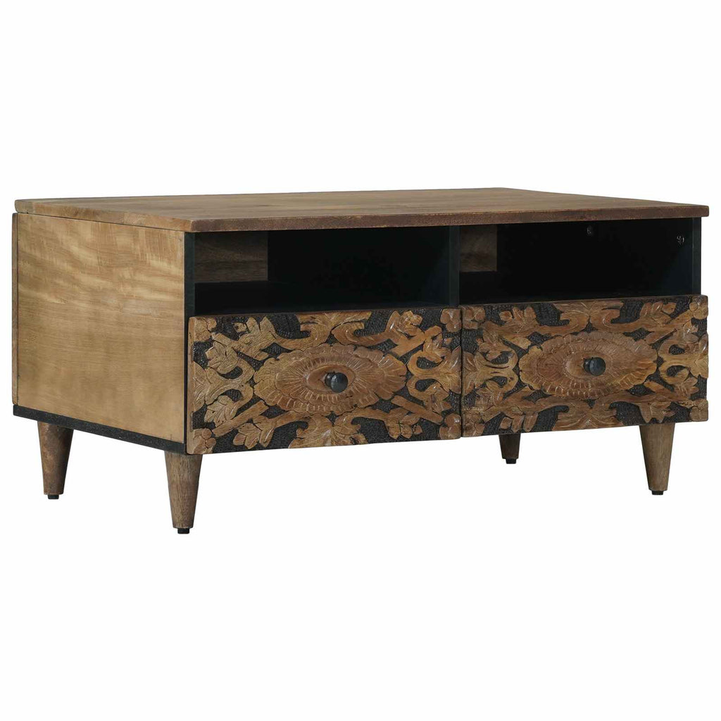 Coffee Table Drawer 80 X 54 40 Cm Solid Mango Wood Brown White 80 X 54 X 40 Cm 8