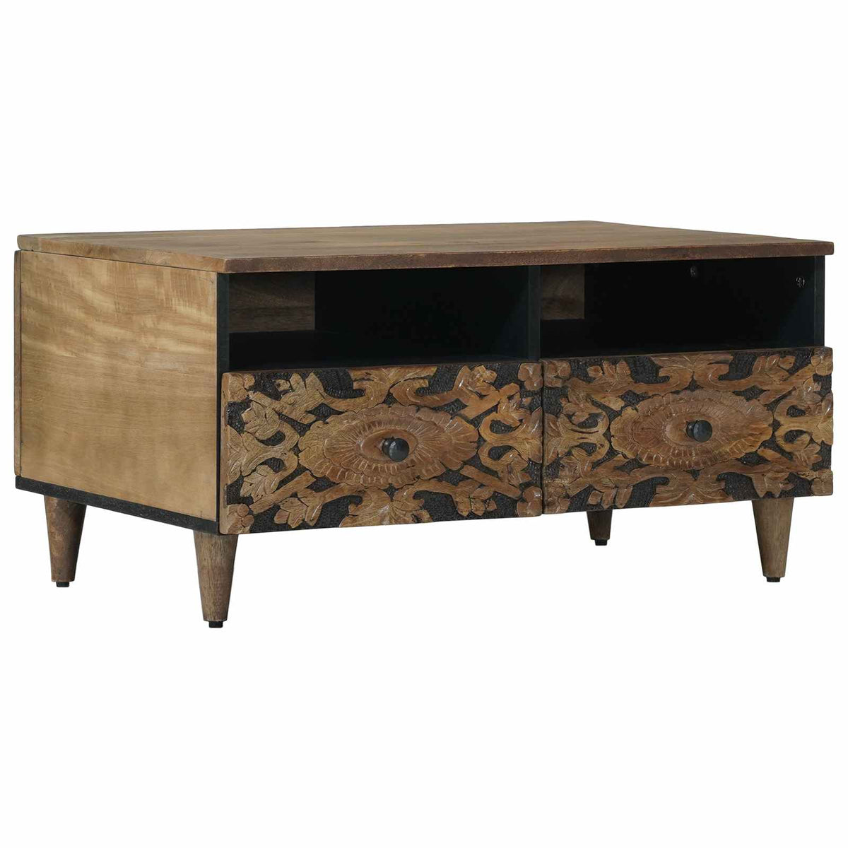 Coffee Table Drawer 80 X 54 40 Cm Solid Mango Wood Brown White 80 X 54 X 40 Cm 8