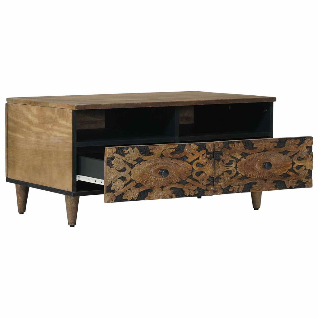 Coffee Table Drawer 80 X 54 40 Cm Solid Mango Wood Brown White 80 X 54 X 40 Cm 8