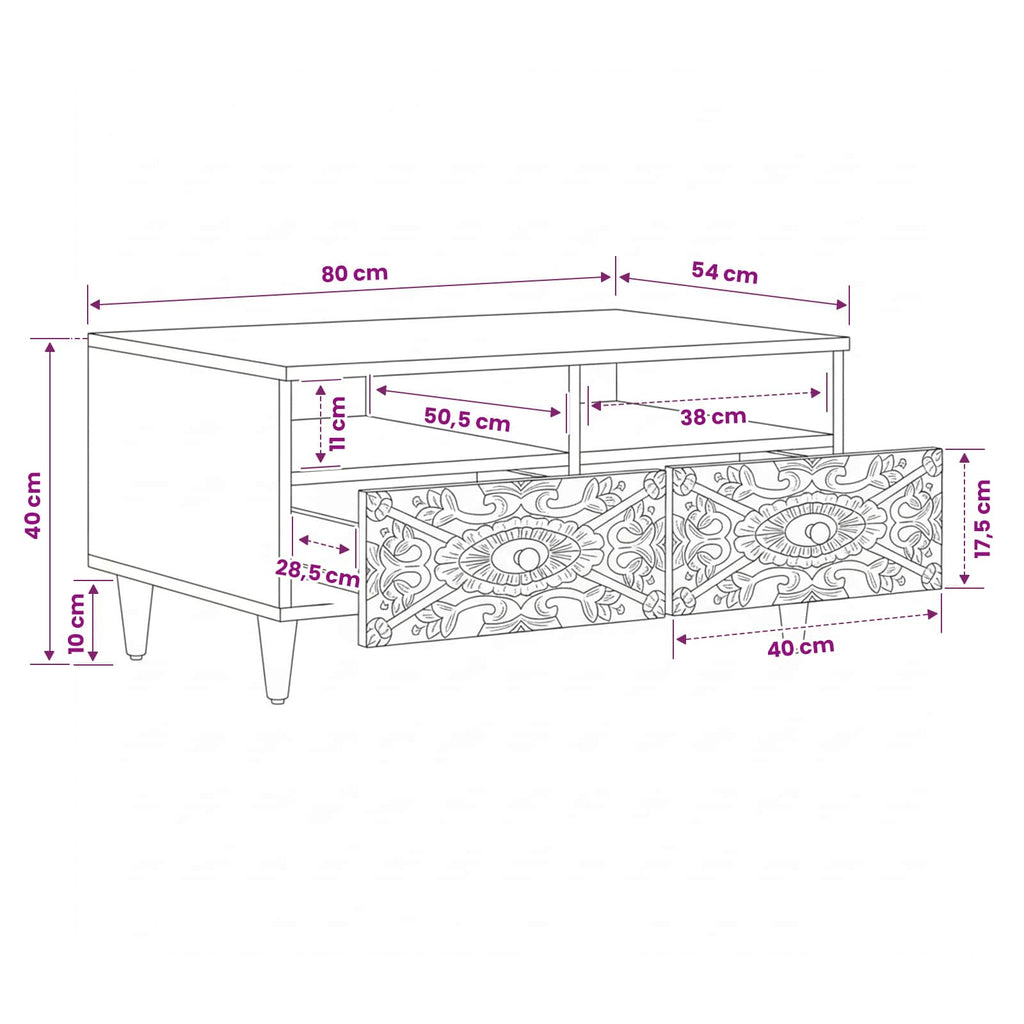 Coffee Table Drawer 80 X 54 40 Cm Solid Mango Wood Brown White 80 X 54 X 40 Cm 8