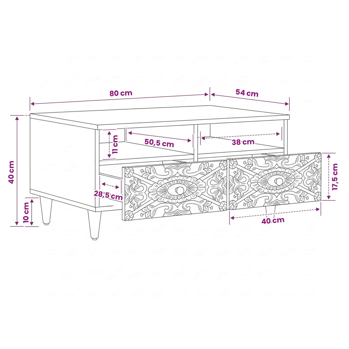 Coffee Table Drawer 80 X 54 40 Cm Solid Mango Wood Brown White 80 X 54 X 40 Cm 8