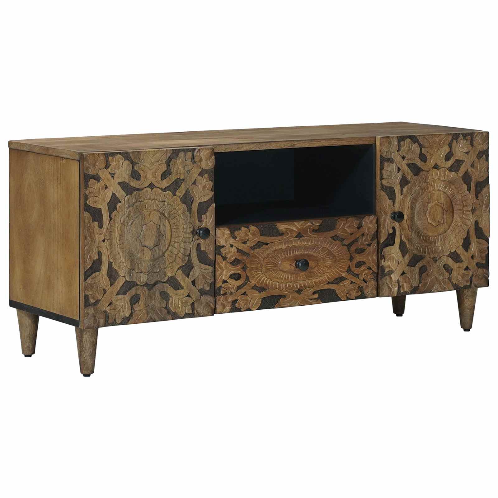 Tv Cabinet With Door 105 X 33.5 X 46 Cm Solid Mango Wood