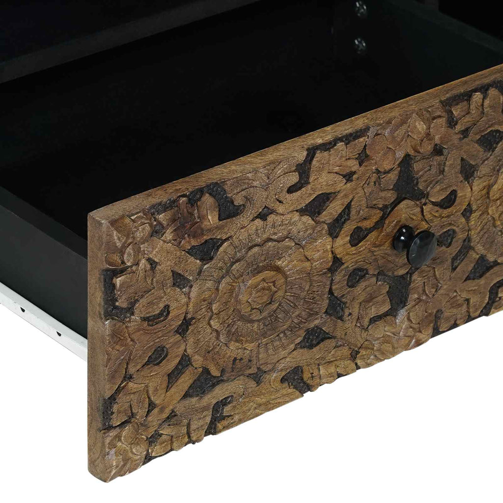 Media Storage Cabinet Solid Mango Wood TV 80cm Unit Drawer Entertainment Stand B