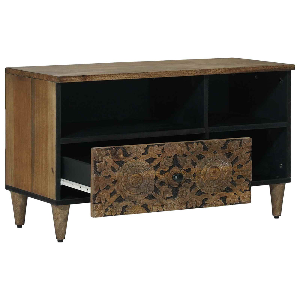 Media Storage Cabinet Solid Mango Wood TV 80cm Unit Drawer Entertainment Stand B